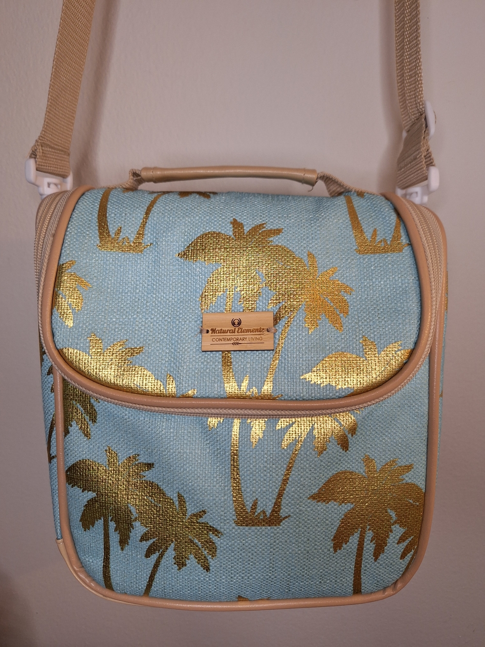 Natural Elements Palm Print Lunch Bag Turquoise Gold